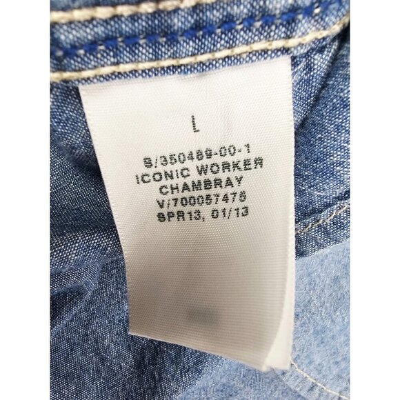 Gap 1969 Size Large Mens Blue Iconic Worker Chambray Denim Long Sleeve Shirt - Picture 6 of 10